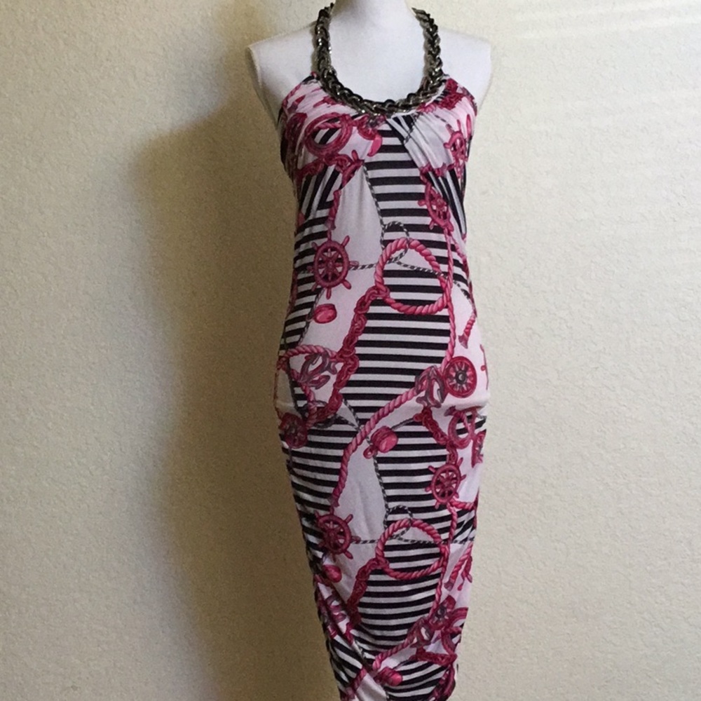 Print dazzling backless halter dress Sz Medium